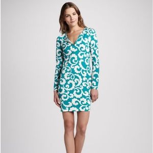 Reina Silk Jersey Long-Sleeve Dress in teal fern